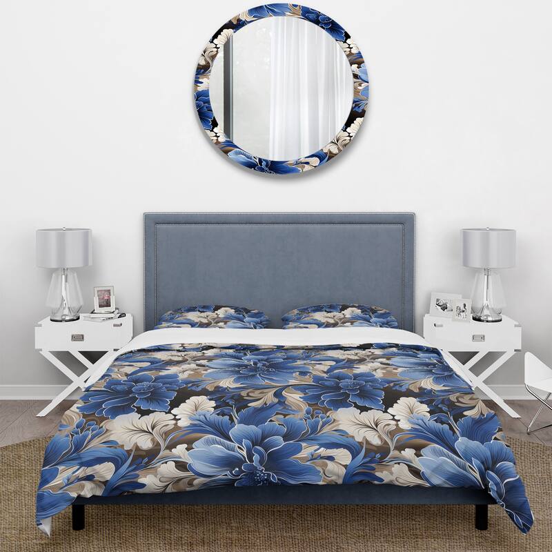 Designart "Cobalt Blue And White Victorian Floral Pattern IV" White
